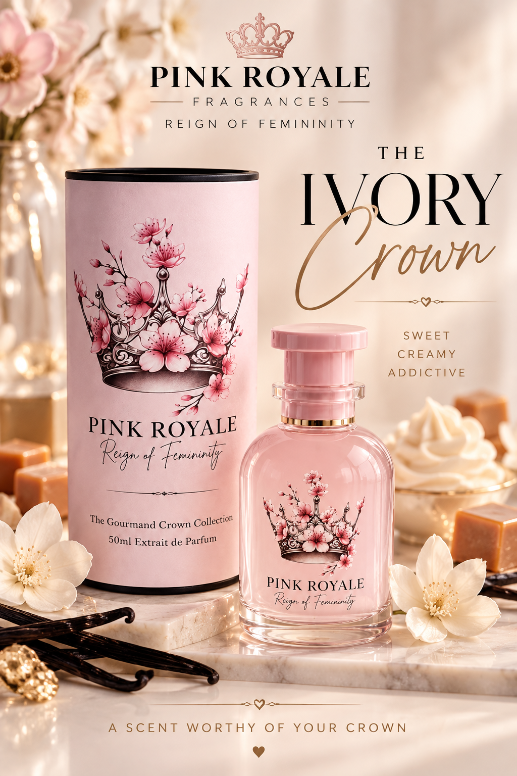 The Ivory Crown perfume packaging
